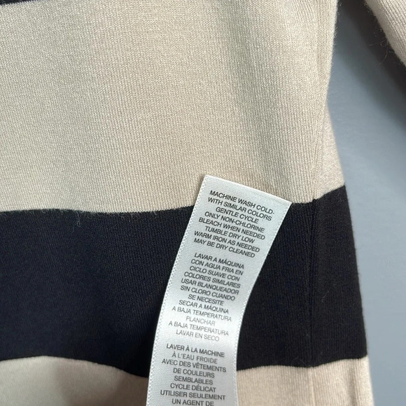 WHITE HOUSE BLACK MARKET Y2K Striped Keyhole Top Black Tan Half Ruched Sleeve XS - Picture 10 of 12